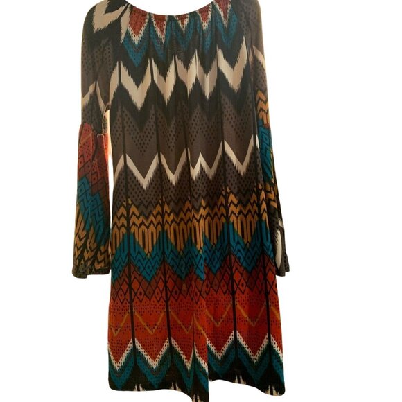 Lilypad Dress Sz 1X Plus Multicolor Chevron Pattern Sweater Knit On/Off Shoulder - Picture 2 of 6